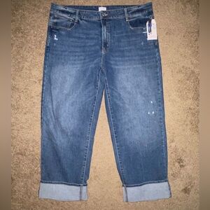 NWT- Time & Tru Blue Denim High Rise Jeans With Cuffed Bottms